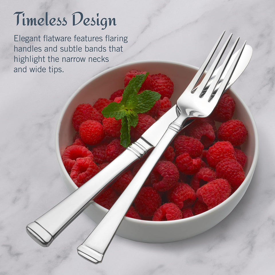 Mikasa Bravo 65-Piece Flatware Set for 12, 18/10 Stainless Steel Silverware with Full Service, Includes Forks, Knives, Spoons, and Serving Utensils