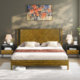 Bme Vivian 14 Inch Deluxe Bed Frame with Headboard, Rustic & Scandinavian Style with Solid Acacia Wood, No Box Spring Needed, 12 Strong Wood Slat Support, Easy Assembly, King, Rustic Golden Brown