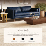POLY & BARK Napa 72" Apartment Sofa – Italian-Tanned Full-Grain Pure-Aniline or Semi-Aniline Leather, Feather-Down Cushioning, Kiln-Dried Solid Wood Frame, Walnut Legs - Cognac Tan