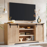 JXQTLINGMU Farmhouse TV Stand for 75+ Inch TV, 32" Tall Entertainment Center w/4 Drawers & Sliding Barn Door, Rustic Media Console w/Storage Shelves, 66" Wood Television Stand for Living Room, Brown