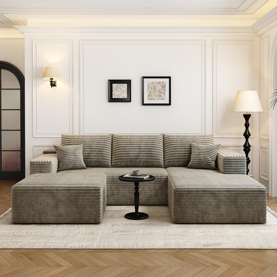 135.4" Cloud Modular Sectional Couch with 1 Ottoman,Modern Minimalist Upholstered Couches, Comfort U Shaped Sofa for Living Room,Deep Seat Corner Couch，No Assembly Required (Black,Left Facing Chaise)