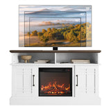 BELLEZE Traditional 58" Rustic TV Stand with 23" Electric Fireplace Heater with Sound, Media Entertainment Center Console Table for TV up to 65" with Open Storage Shelves and Cabinets - Espresso