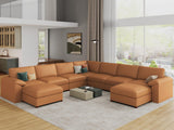 EASE MOOSE Leather Sectional Couch, Oversized Modular Sectional Sofas, Wide Deep Seat Modular Couch, Scratch Resistant Faux Leather Material, L Shaped Sofa for Big Spaces,Beige