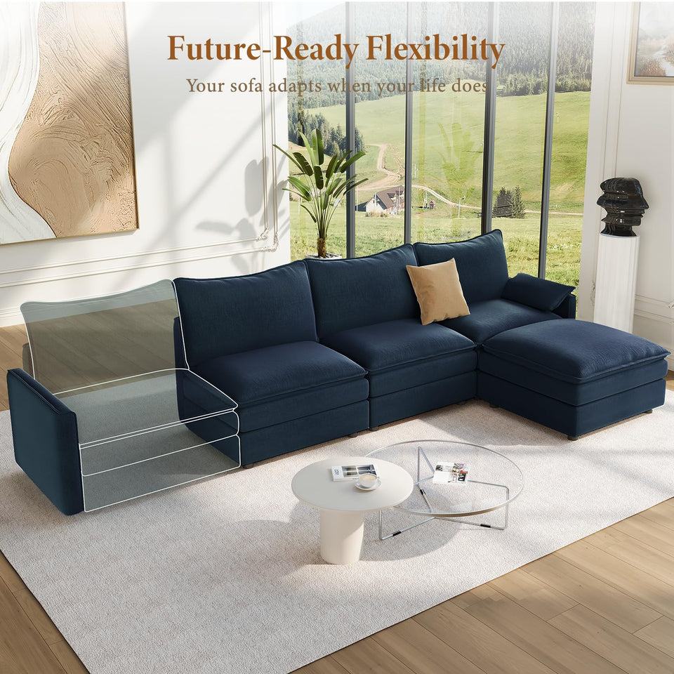 Vesgantti 142" U Shaped Sectional Couch, Comfy Cloud Modular Sectional Sofa with 2 Ottoman Deep Seat Chenille Modern Cloud Sofa, Modular Sofas for Living Room, Bedroom and Apartment, Beige