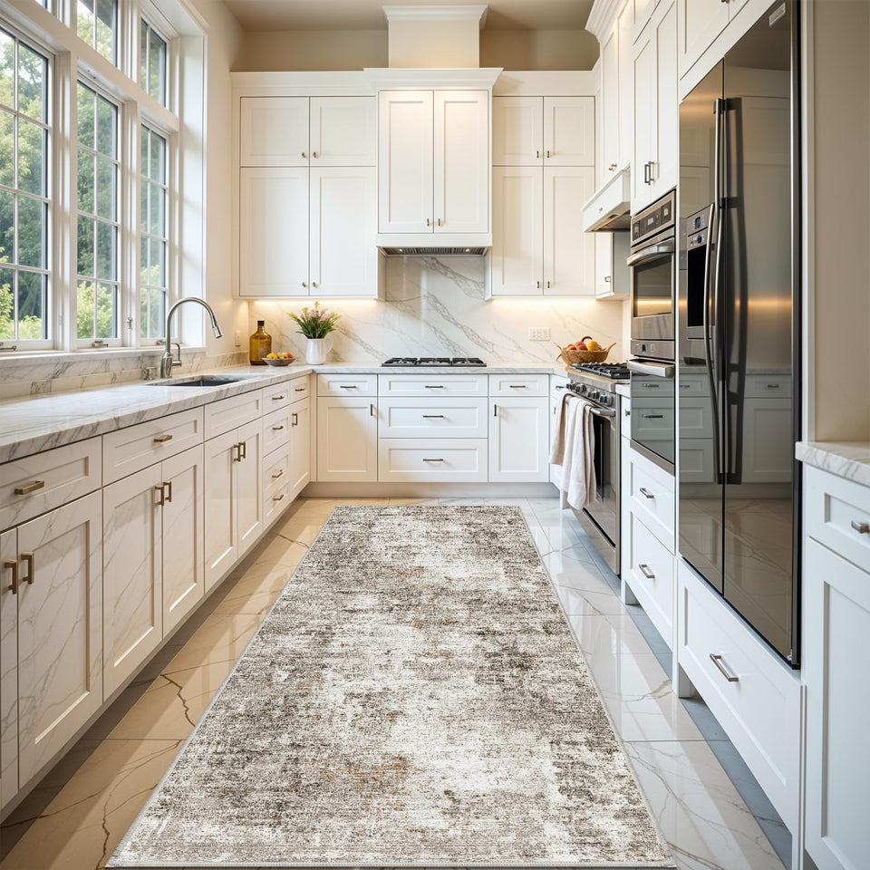 12x15 Area Rug for Living Room – Large Modern Neutral Abstract Thin Washable Carpet, Soft Low Pile Non-Slip Stain-Resistant for Bedroom Dining Room Home Office (Beige Grey)