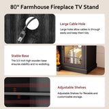 oneinmil 36 Inch 3-Sided Glass Fireplace TV Stand for TVs up to 80", Rustic Media Entertainment Center Console Table with Glass Door Closed Storage, Set of TV Table, White