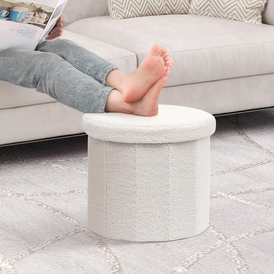 B FSOBEIIALEO Storage Ottoman Cube, Flowers Shaped Ottomans with Storage Foot Stool Footrest for Lving Room, Boucle Ottoman Seat for Dorm Room,Faux Teddy Fur, Cream White 12.6"x12.6"x12.6"
