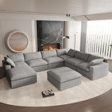 160.6" Cloud Couch Modular Sectional Sofa for Livingroom,Oversized Convertible Sofa with Storage Ottomans,6 Seat Wide Couches,Cushion Covers Removable (Khaki, 6 Seater)