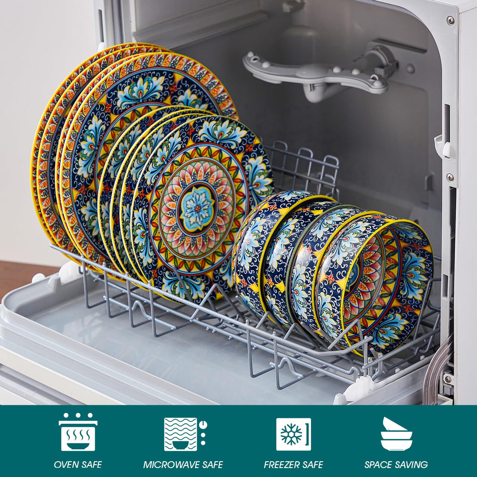 vancasso 24 Pieces Dinnerware Sets, Plates and Bowls Set, Porcelain Dishes Set for 6, Microwave and Dishwasher Safe, Scratch Resistant, Bohemian Style Dining Ware Service for 6, Series SIMI