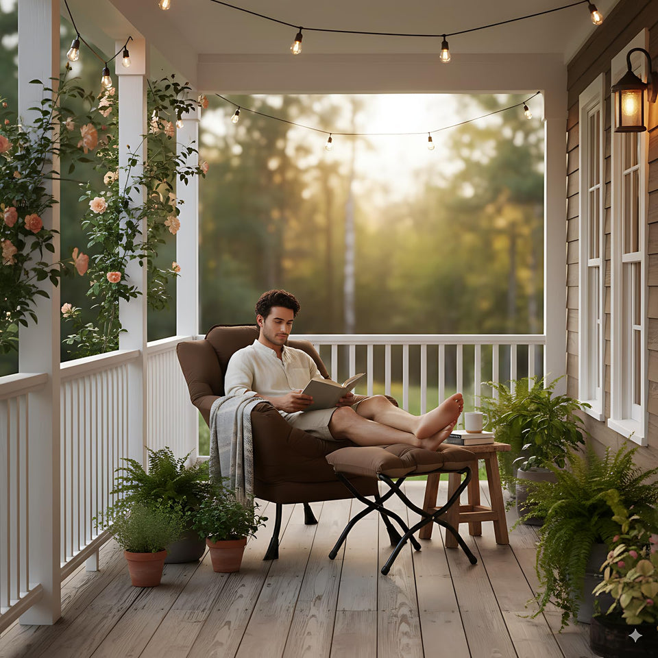 LITA Lazy Chair with Ottoman, Modern Accent Leisure Upholstered Lazy Sofa Armchair, Contemporary Lounge Reading Chair with Armrests and a Side Pocket for Living Room, Bedroom & Small Space, Dark Grey