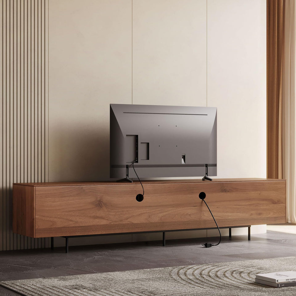 NessCarsti Mid Century Modern TV Stand for 80+ Inch TVs, 94.48" Walnut Console with Ample Storage – Stylish Entertainment Center for Living Room or Bedroom