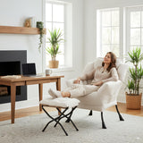 LITA Lazy Chair with Ottoman, Modern Accent Leisure Upholstered Lazy Sofa Armchair, Contemporary Lounge Reading Chair with Armrests and a Side Pocket for Living Room, Bedroom & Small Space, Dark Grey