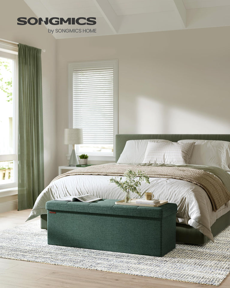 SONGMICS MAZIE Collection - 43 Inches Folding Storage Ottoman Bench, Ottoman Foot Rest, End of Bed Bench, Storage Chest, Load 660 lb, for Living Room, Bedroom, Entryway, Dark Gray ULSF77K