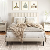 HAOARA King Size Bed Frame,King Size Platform Bed Frame and Velvet Upholstered Headboard with Strong Wood Slats, Box Spring Optional, Mattress Foundation, Easy Assembly Beige