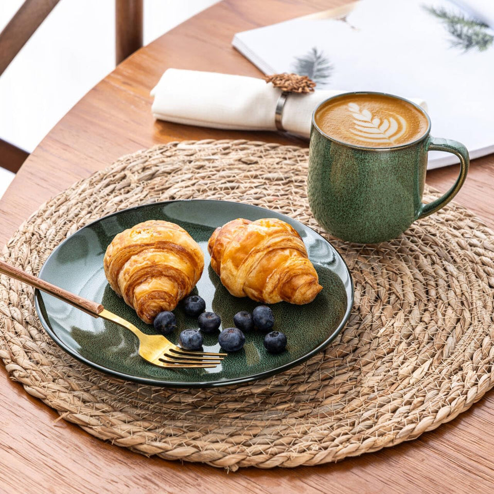 LeRatio Ceramic Dinnerware Sets for 6,Plates and Bowls Sets,Handmade Reactive Glaze Dishes Set,Chip Resistant and Scratch Resistant | Oven&Dishwasher & Microwave Safe-Blue(18PCS)