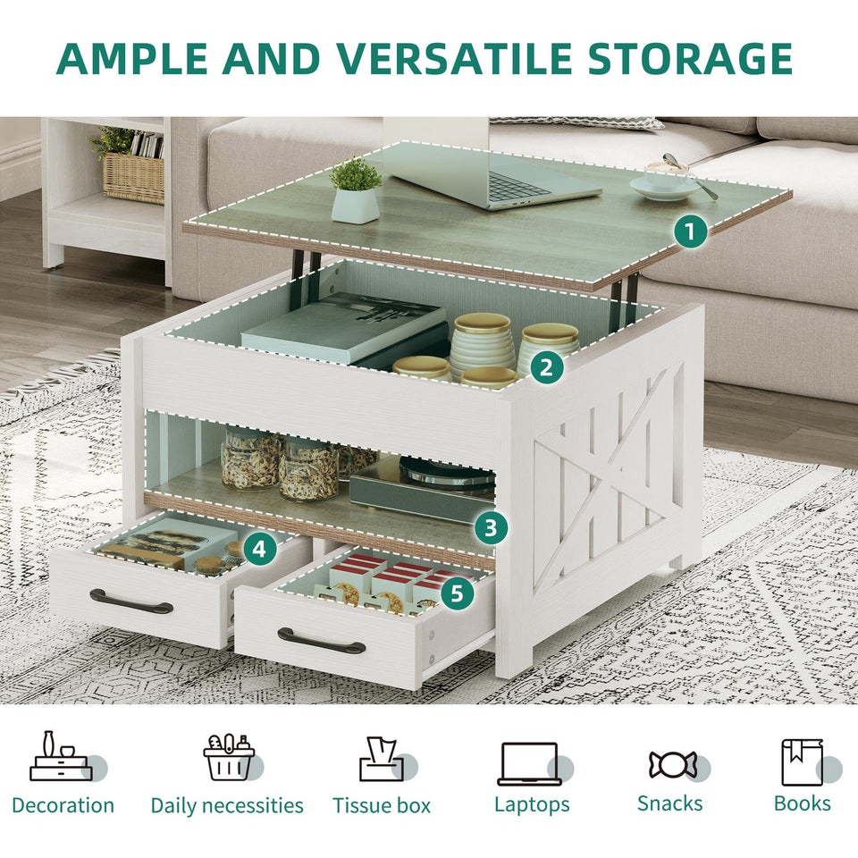 YITAHOME Coffee Table Farmhouse Coffee Table with Storage Rustic Wood Cocktail Table, Square Coffee Tables for Living Meeting Room with Half Open Storage Compartment, Grey Wash
