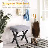 LUE BONA Square Linen Makeup Stool, Metal X Legs, Small Ottoman Stool Chair for Vanity, Modern Padded Seat Foot Rest for Makeup Room, Bathroom