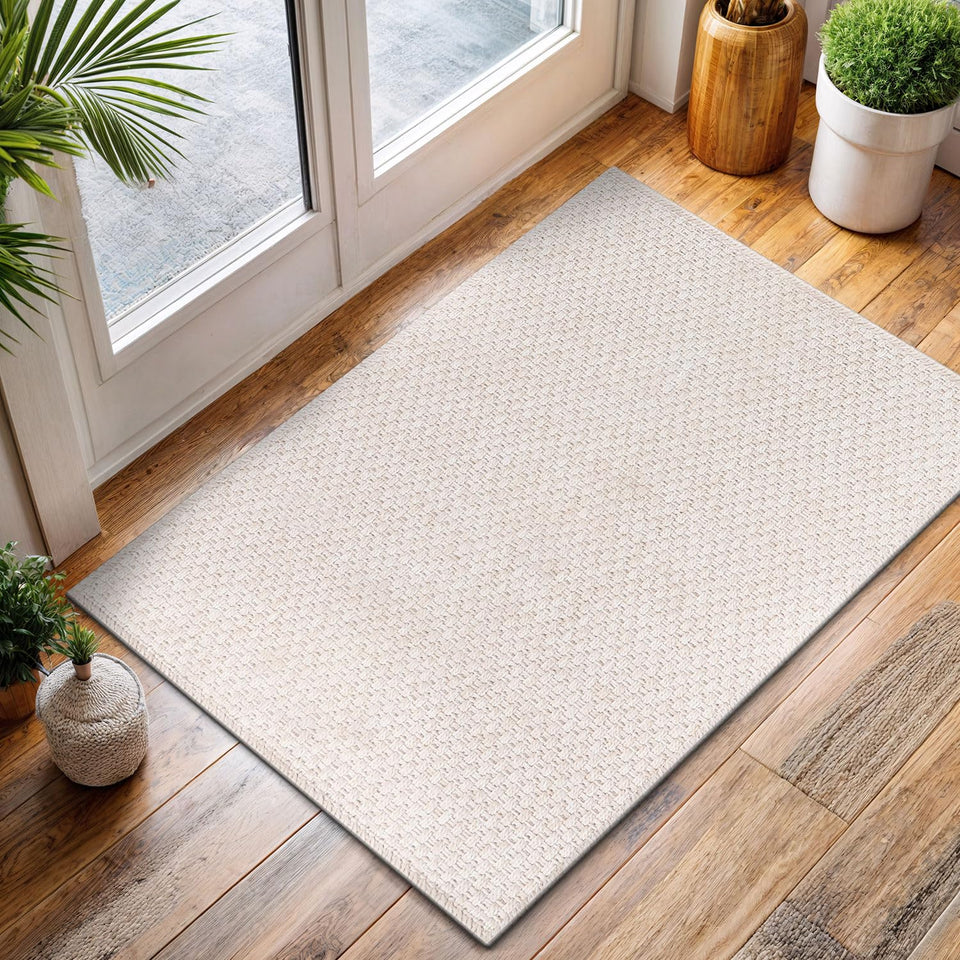 CAMILSON Easy Jute Rug 10x14, Indoor Outdoor Natural Color Fiber Area Rugs for Living Room Patio and Kitchen Rug Herringbone Woven Design Easy-Cleaning Washable Outside Carpet Alfombras 10 x 14