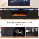 OneBlis 70" TV Stand for Living Room, Modern Entertainment Center & Media Console, Fits TVs up to 80", Storage Cabinet with Shelves, 36" Electric Fireplace with LED Flame (All Black)