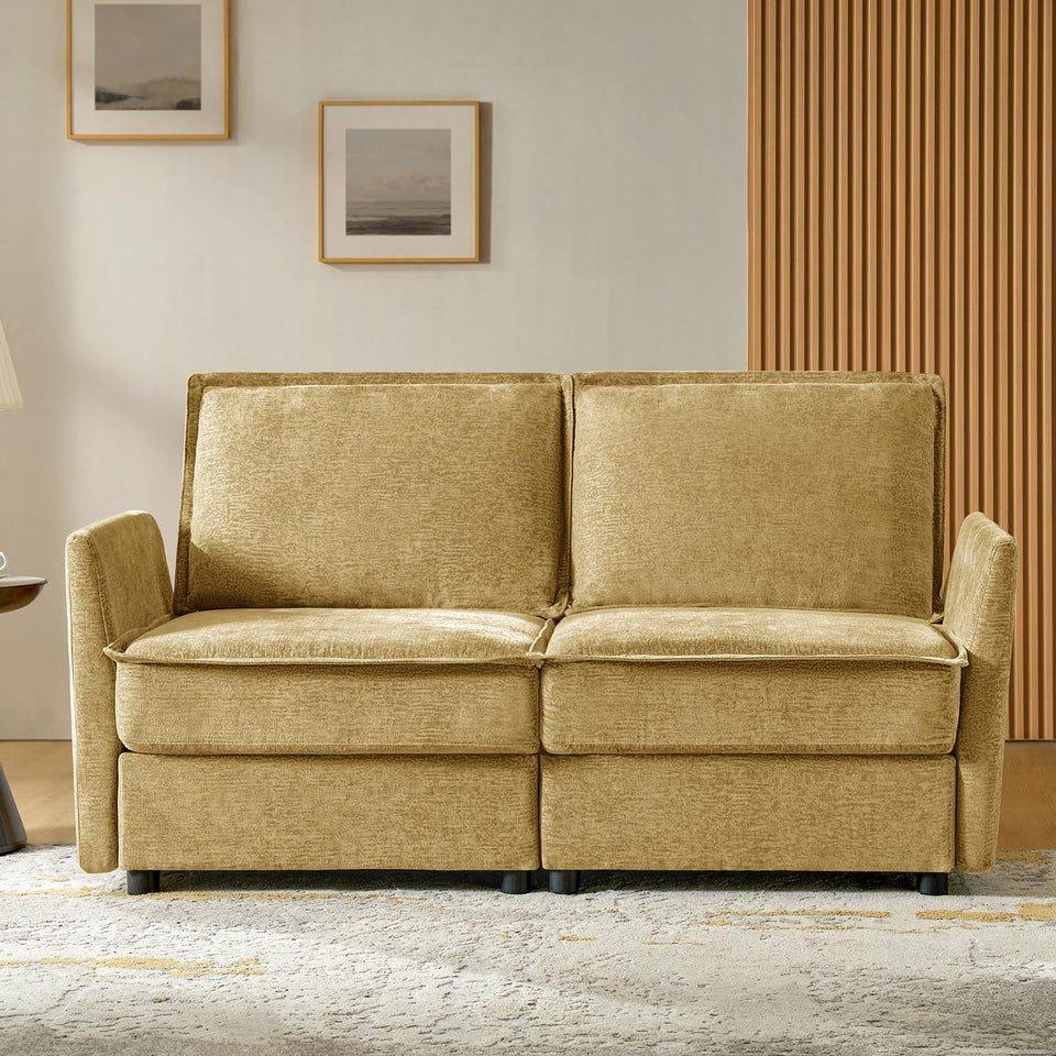 HULALA HOME 127'' Modular Sectional Sofa, Oversized U Shaped Couch with Storage Ottoman, Comfy Chenille Sofa with Deep Seat, 6 Seat Convertible Couches for Living Room, Beige