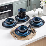 LeRatio Ceramic Dinnerware Sets for 6,Plates and Bowls Sets,Handmade Reactive Glaze Dishes Set,Chip Resistant and Scratch Resistant | Oven&Dishwasher & Microwave Safe-Blue(18PCS)