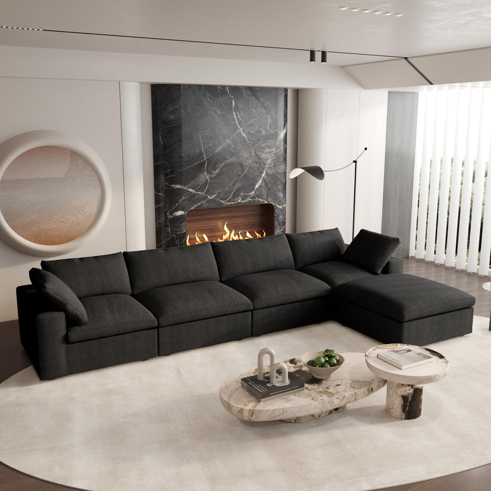 160.6" Cloud Couch Modular Sectional Sofa for Livingroom,Oversized Convertible Sofa with Storage Ottomans,6 Seat Wide Couches,Cushion Covers Removable (Khaki, 6 Seater)