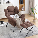 LITA Lazy Chair with Ottoman, Modern Accent Leisure Upholstered Lazy Sofa Armchair, Contemporary Lounge Reading Chair with Armrests and a Side Pocket for Living Room, Bedroom & Small Space, Dark Grey