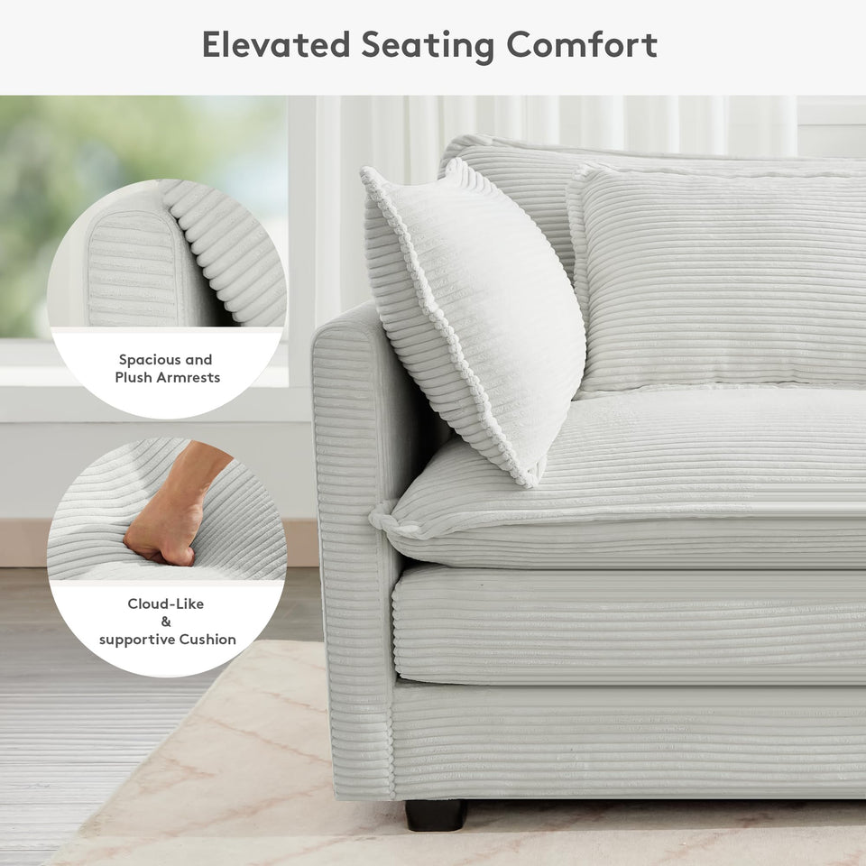 ROWHY 150'' Modular Sectional Sofa Cloud Couch, Corner Sofa Big Comfy Corduroy Oversized L Shaped Couch with 4 Pillows, Chaise, Ottoman, Deep Seat Couches for Living Room Office, Dark Grey