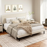HAOARA King Size Bed Frame,King Size Platform Bed Frame and Velvet Upholstered Headboard with Strong Wood Slats, Box Spring Optional, Mattress Foundation, Easy Assembly Beige