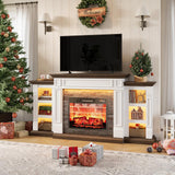 LGHM 72" Electric Fireplace with Mantel, Fireplace TV Stand for TVs Up to 80 Inch, Modern Entertainment Center with Storage, Realistic Stacked Stone Surround with Remote Control for Living Room
