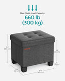 SONGMICS 15 Inches Cube Storage Ottoman, Bedroom Bench with Storage, Foot Stool with Feet, Holds Up to 660 lb, Dark Gray ULSF14GYZ