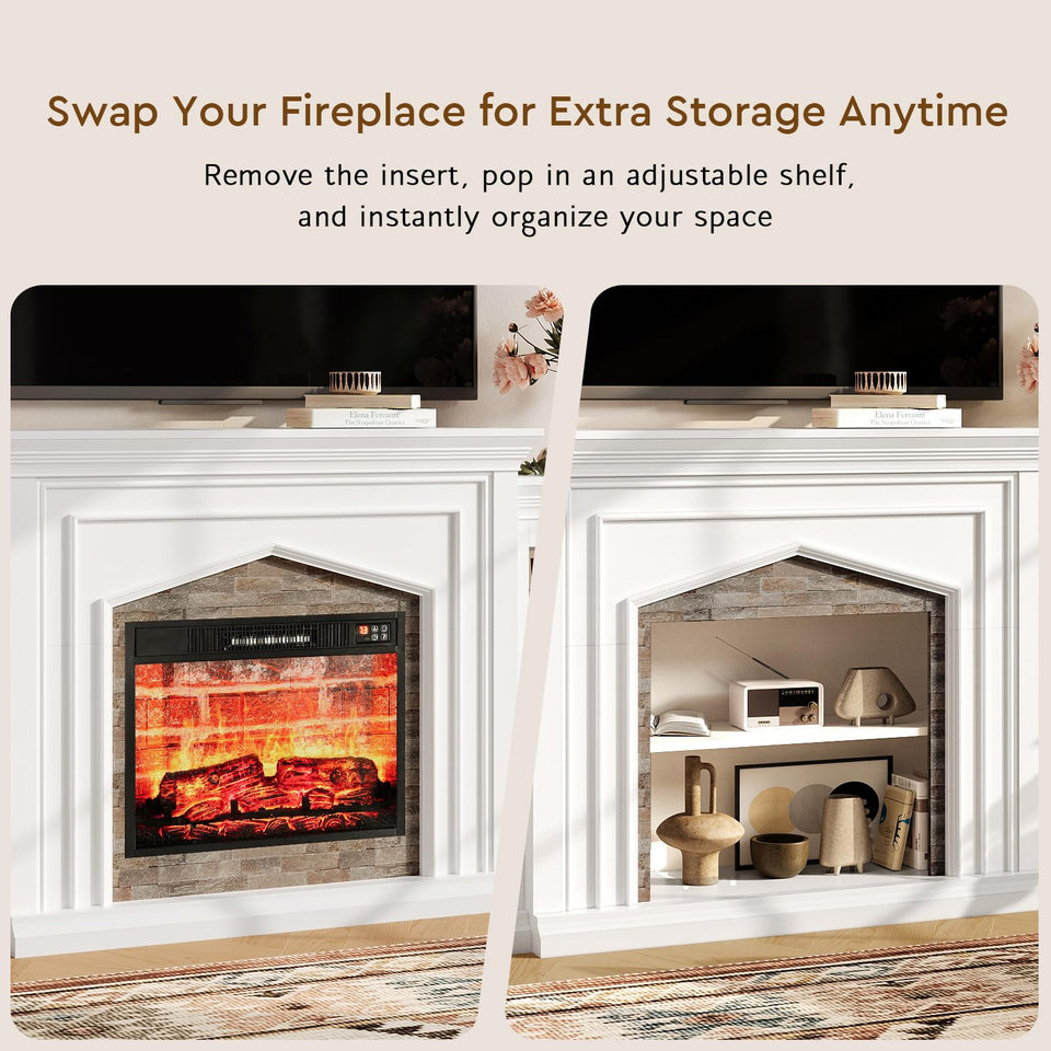 LGHM 72" Electric Fireplace with Mantel, Fireplace TV Stand for TVs Up to 80 Inch, Modern Entertainment Center with Storage, Realistic Stacked Stone Surround with Remote Control for Living Room