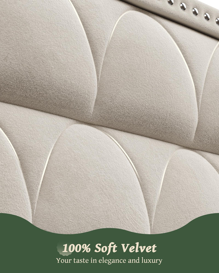 OHOHOLIVE King Size Bed Frame with 56" Headboard - 1000LBS Capacity Support, Velvet Upholstered Wingback Platform Bed Frame, Noise Free, Sturdy Wooden Slat Support