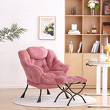 LITA Lazy Chair with Ottoman, Modern Accent Leisure Upholstered Lazy Sofa Armchair, Contemporary Lounge Reading Chair with Armrests and a Side Pocket for Living Room, Bedroom & Small Space, Dark Grey