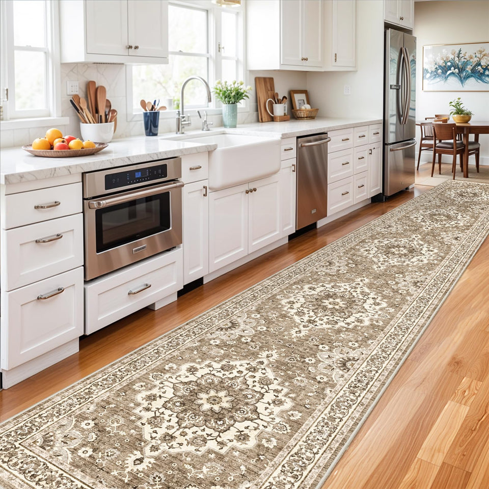 TOPRUUG Washable Oriental Area Rug - 12x15 Rugs for Living Room Soft Carpet for Bedroom Waterproof Floral Distressed Indoor Stain Resistant Non-Shedding Floor Carpets (Green, 12x15)