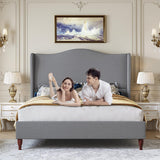 koorlian King Size Bed Frame Upholstered Platform Bed with 51" Tall Headboard Wingback, Soft Fabric, Retro Simple Style Platform Bed No Box Spring Needed, Easy Assembly, Beige