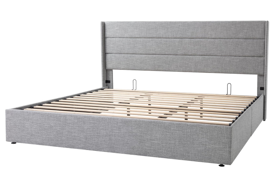 Allewie King Size Lift Up Storage Bed, Modern Wingback Headboard, Hydraulic Support, No Box Spring Needed, Light Beige