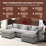 Ihanherry 146" U-Shaped Modern Sofa Modular Sectional Cloud Couch with 2 Ottoman, 6-Seat Chenille Deep Seat Sofa with 6 Pillows for Living Room, Bedroom and Apartment, Grey