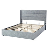 Allewie King Size Lift Up Storage Bed, Modern Wingback Headboard, Hydraulic Support, No Box Spring Needed, Light Beige