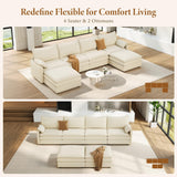 Vesgantti 142" U Shaped Sectional Couch, Comfy Cloud Modular Sectional Sofa with 2 Ottoman Deep Seat Chenille Modern Cloud Sofa, Modular Sofas for Living Room, Bedroom and Apartment, Beige