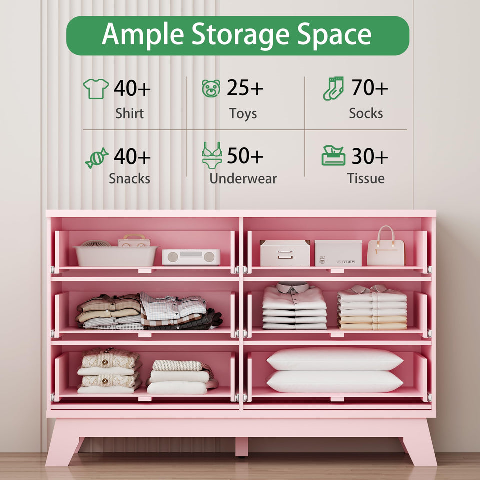 Fluted Dresser for Bedroom with 9 Drawers, 57" Wide Modern Chest of Drawers with Metal Handle, Wooden Dresser TV Stand, Wood Closet Clothes Storage Organizer for Living Room, Hallway, Natural Oak