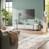 UKAOCAI 86.61'' Tambour TV Stand for 55-85 Inch, Modern Entertainment Center with Large Storage Cabinet & Open Shelves, TV Console with Sliding Doors for Living Room, Bedroom, Natural