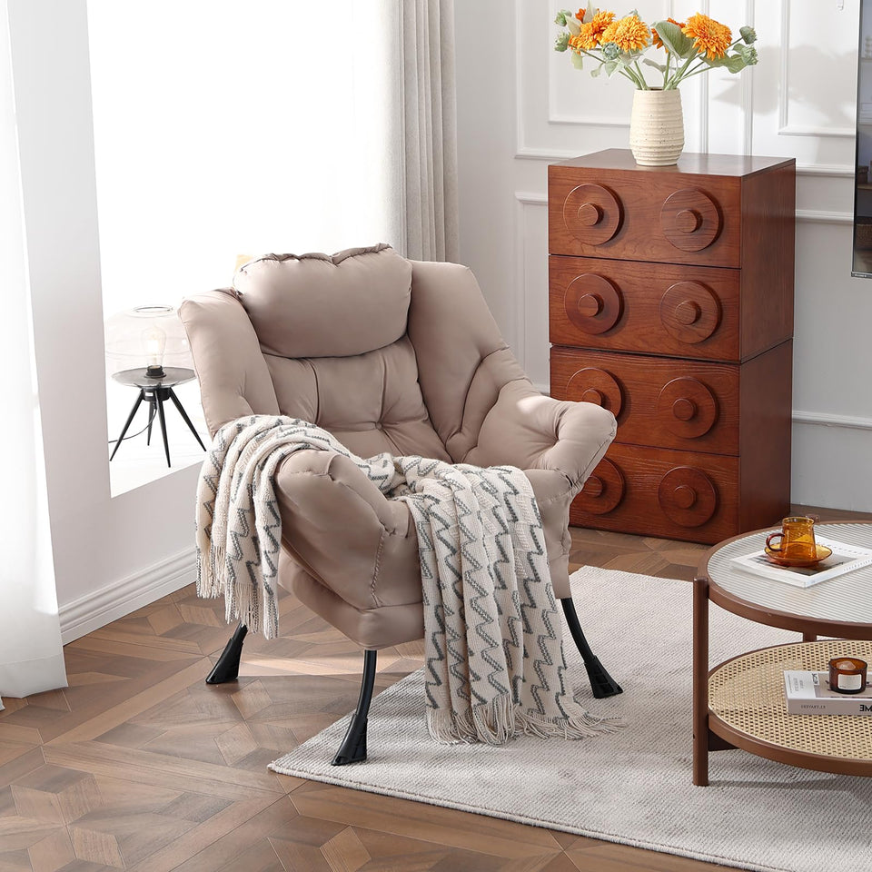 Welnow Lazy Chair with Ottoman, Modern Lounge Accent Chair with Armrests and a Side Pocket, Leisure Sofa Armchair, Reading Armchair with Footrest for Small Space, Dark Grey