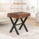 LUE BONA Square Linen Makeup Stool, Metal X Legs, Small Ottoman Stool Chair for Vanity, Modern Padded Seat Foot Rest for Makeup Room, Bathroom