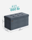SONGMICS MAZIE Collection - 43 Inches Folding Storage Ottoman Bench, Ottoman Foot Rest, End of Bed Bench, Storage Chest, Load 660 lb, for Living Room, Bedroom, Entryway, Dark Gray ULSF77K