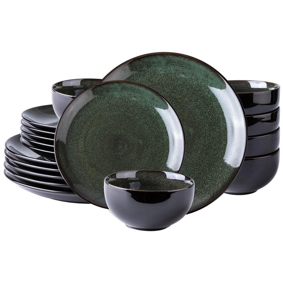 LeRatio Ceramic Dinnerware Sets for 6,Plates and Bowls Sets,Handmade Reactive Glaze Dishes Set,Chip Resistant and Scratch Resistant | Oven&Dishwasher & Microwave Safe-Blue(18PCS)