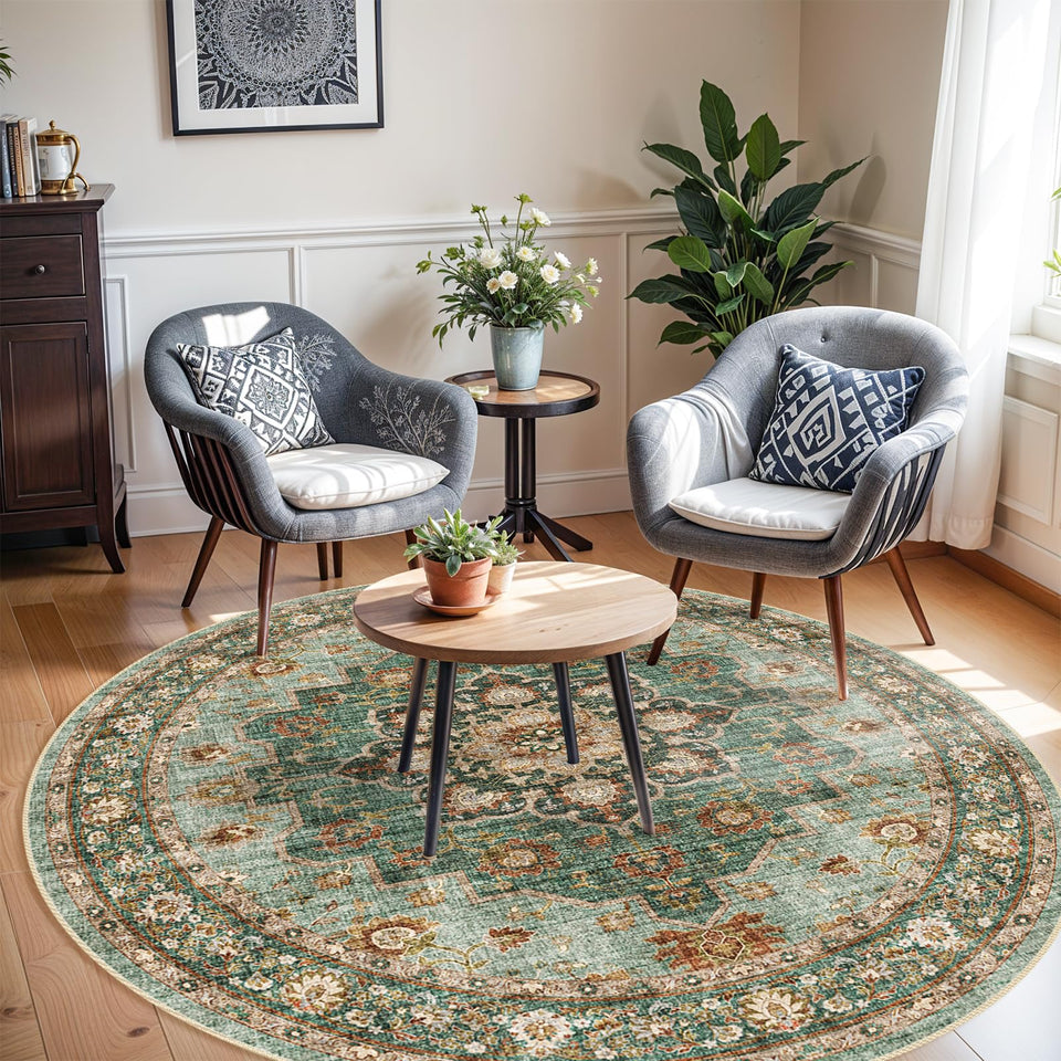 TOPRUUG Washable Oriental Area Rug - 12x15 Rugs for Living Room Soft Carpet for Bedroom Waterproof Floral Distressed Indoor Stain Resistant Non-Shedding Floor Carpets (Green, 12x15)