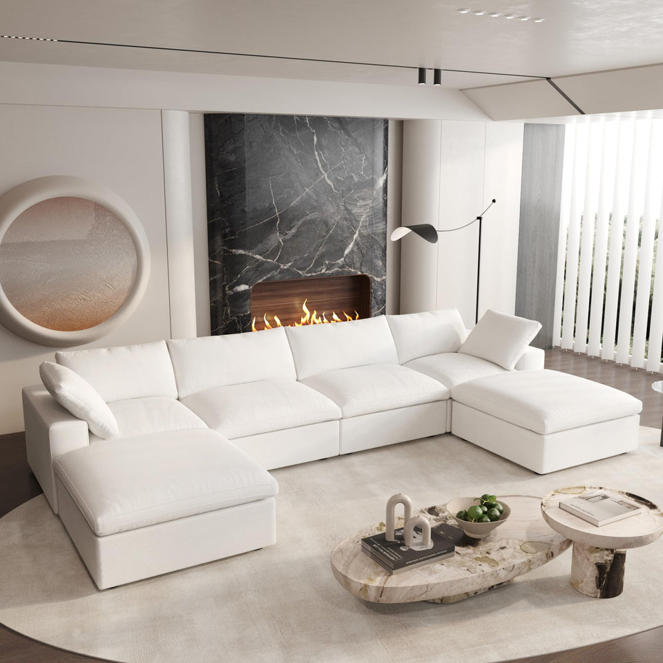 160.6" Cloud Couch Modular Sectional Sofa for Livingroom,Oversized Convertible Sofa with Storage Ottomans,6 Seat Wide Couches,Cushion Covers Removable (Khaki, 6 Seater)