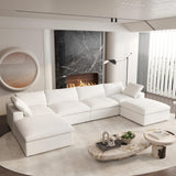 160.6" Cloud Couch Modular Sectional Sofa for Livingroom,Oversized Convertible Sofa with Storage Ottomans,6 Seat Wide Couches,Cushion Covers Removable (Khaki, 6 Seater)