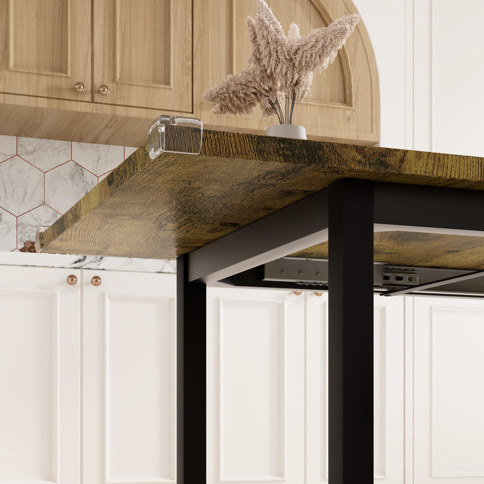 Feonase 5-Piece Dining Table Set for 4-8 People, 63" Large Extendable Kitchen Table Set with 2 Benches and 2 Square Stools, Dining Room Table with MDF Wood Board, Easy Assembly, Black